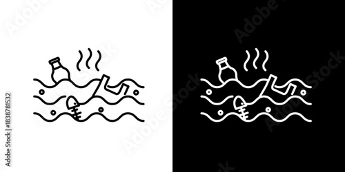 Abstract minimalist icon of a person swimming in wavy water with steam rising, symbolizing relaxation or a hot spring
