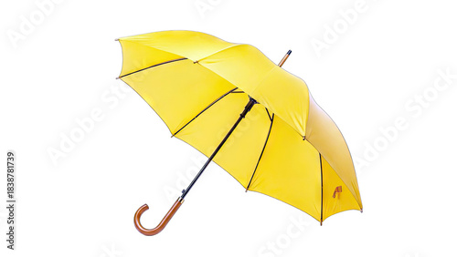 Yellow Umbrella Open on White Background