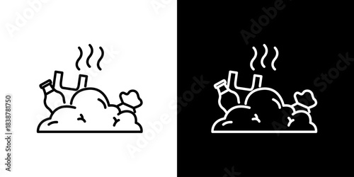 Vector line art icon illustration of an industrial factory emitting smoke, symbolizing air pollution, environmental degradation, and the impact of manufacturing