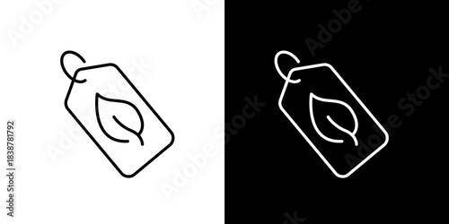 Clean vector line icon of a leaf tag symbolizing eco-friendly products, sustainable commerce, and environmental responsibility, perfect for green initiatives