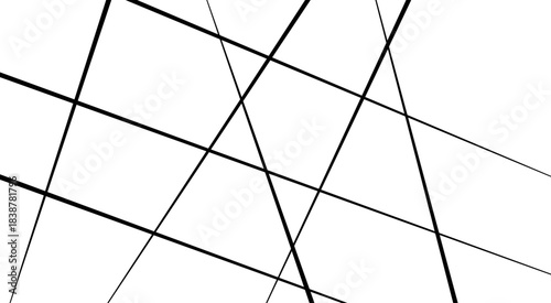 Abstract white background with random black lines, abstract background with lines. Dynamic shapes composition with lines.
