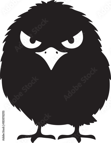 Grumpy Cartoon Bird Silhouette — Funny Angry Bird Character Vector