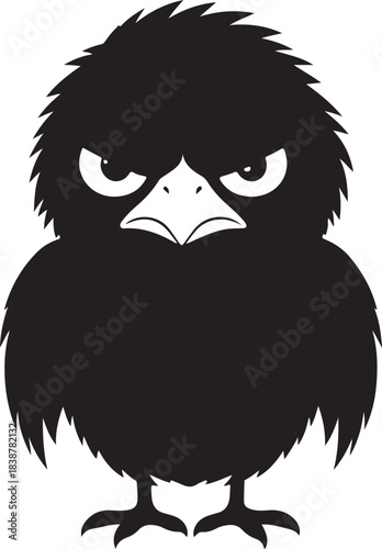 Grumpy Cartoon Bird Silhouette — Funny Angry Bird Character Vector