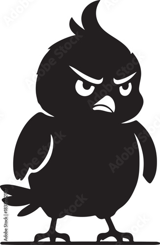 Grumpy Cartoon Bird Silhouette — Funny Angry Bird Character Vector