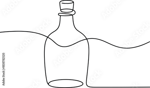 Clear glass bottle of white wine, empty and isolated on a white background with reflection