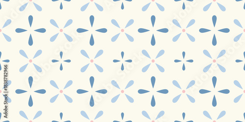 Hand-drawn Delft geometric small flower seamless pattern