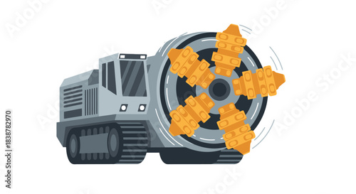 Heavy Industrial Tunneling Machine with Rotary Cutting Head Illustration