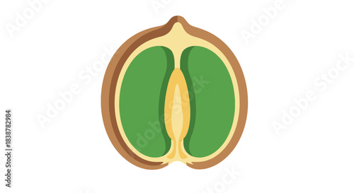 Abstract symbol of a halved chestnut or nut with green and brown colors