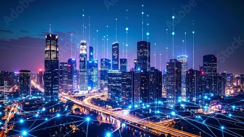 Wallpaper Mural Futuristic Cityscape with Data Network and Glowing Lights Torontodigital.ca