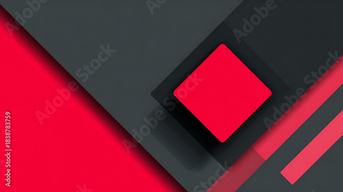 Flat design banner with simple shapes in black and red, using bold contrasts and vibrant tones for a clean, eye-catching layout.