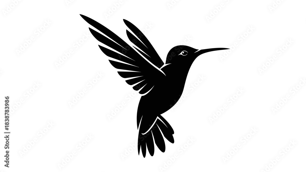 Fototapeta premium Hummingbird Silhouette Icon – Elegant Flying Bird Symbol in Black and White