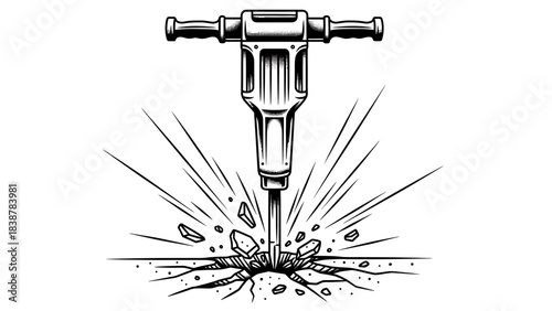 Powerful Jackhammer Breaking Concrete – High-Impact Demolition Tool in Action