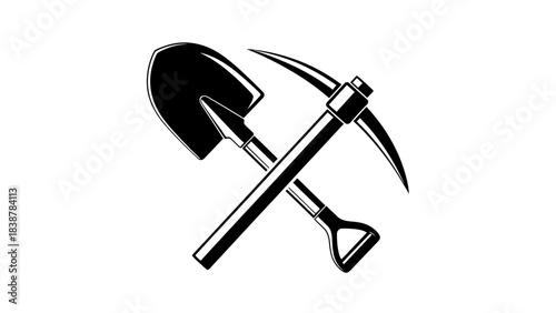 Shovel and Pickaxe Crossed Icon – Mining and Construction Tool Symbol