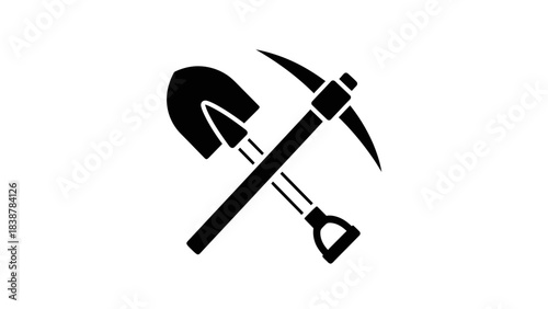 Shovel and Pickaxe Crossed Icon – Mining and Construction Tool Symbol