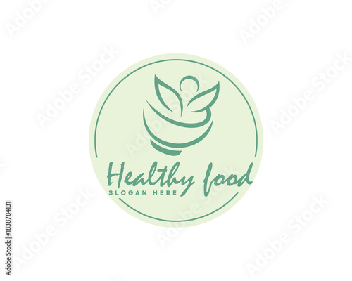 Abstract bowl and people raising their hands is very suitable for herbal and healthy food logos and others