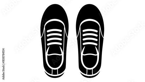 Black Sneakers Top View – Casual Lace-Up Shoes Illustration on Pink Background