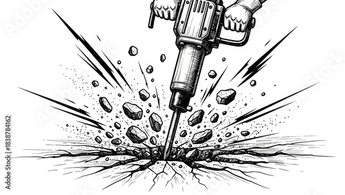 Powerful Jackhammer Breaking Concrete – High-Impact Demolition Tool in Action