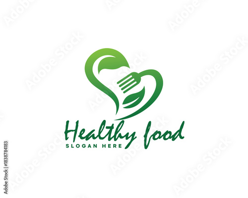 Creative two spoons forming a love shape with a leaf in the middle, very suitable for herbal and healthy food logos and others