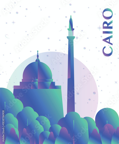 Cairo, Egypt gradient futuristic poster. Vector landmark abstract silhouette graphic for brochure, vertical page, booklet, cover