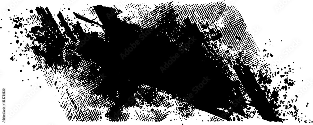 Εκτύπωση καμβά Ink brushstroke on white background with splatter texture creating artistic wate