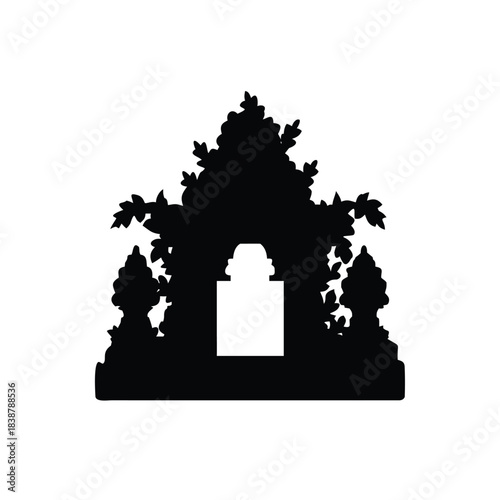 Mysterious overgrown temple archway silhouette