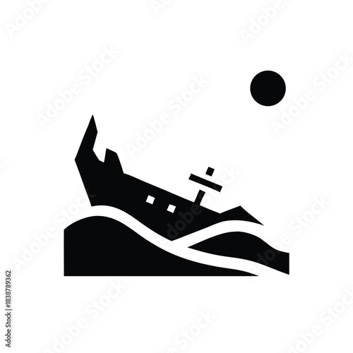 Shipwreck Silhouette Under Setting Sun