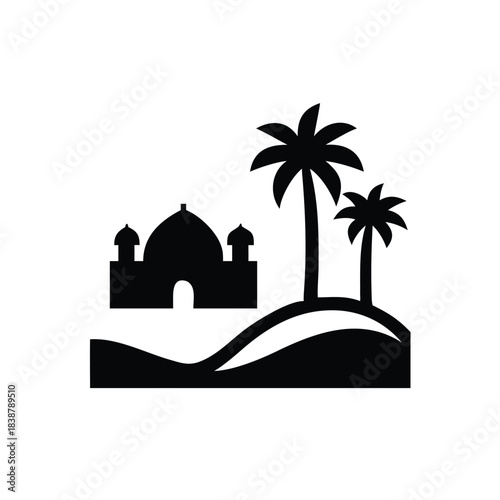 Mosque and Palm Trees Silhouette Icon