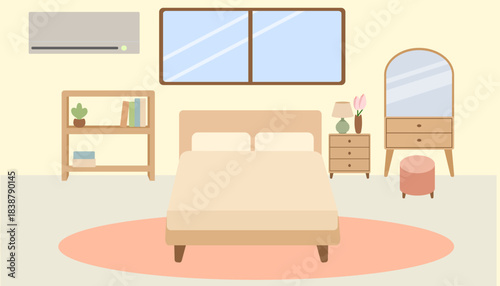 파스텔톤 미니멀 침실 인테리어 일러스트
