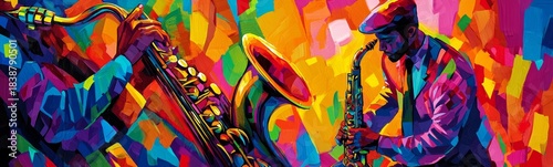 Abstract design showcasing a jazz band in concert.