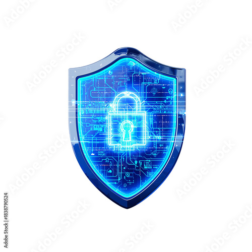 Wallpaper Mural Cyber Security Shield with Digital Circuit Board and Glowing Padlock Isolated on White PNG Transparent Background Cutout for Data Protection and Network Safety Concept
 Torontodigital.ca