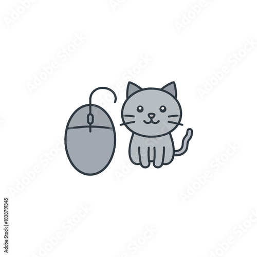 Cute cartoon feline next to computer accessory creates a lighthearted digital illustration