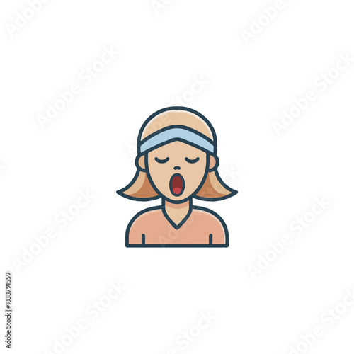 Illustration depicting a sleepy or exhausted woman with a headband needs rest and relaxation after