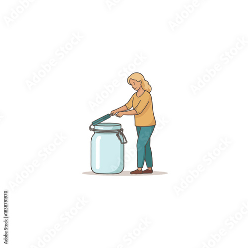 Woman carefully sealing a jar preserves homemade goods showcasing kitchen preparation preserving