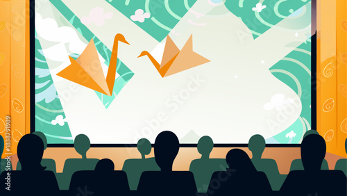 Colorful Desert Landscape with Sand Dunes and Oasis – Vector Illustration