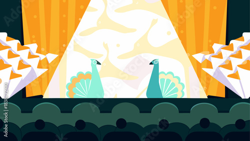 Colorful Desert Landscape with Sand Dunes and Oasis – Vector Illustration