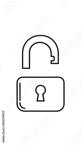 A simple black and white line art icon of an unlocked padlock with an open shackle and a keyhole.