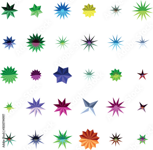 A Diverse Collection of Colorful Geometric Star Shapes and Designs