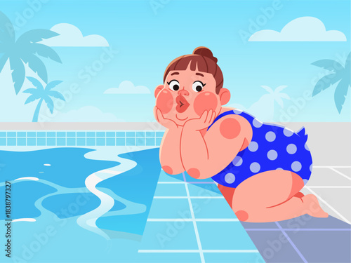 woman relaxing at swimming pool summer holiday cartoon vector