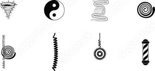 Collection of hand drawn abstract symbols and spiritual icons in black ink