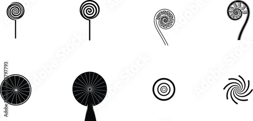 Variety of black fingerprint patterns isolated on a white background