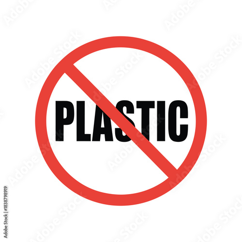 No Plastic Sign Vector Forbidden Prohibition Red Circle Icon