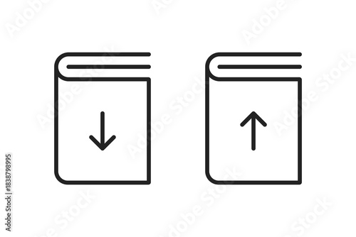 E book download and upload icon. Book download and upload icons.