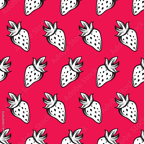 Seamless pattern with strawberry. Hand drawn illustration strawberry background