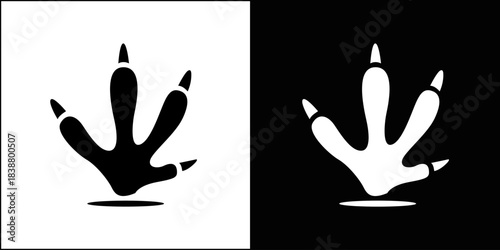 Minimalist Symmetrical Black and White Dinosaur Footprint Silhouette Icon