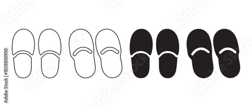 Collection of various slippers showing both outline and solid black designs for comfort and style.