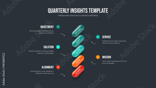 Modern Briefing 5 Option Infographic Slide Layout. Digital Launch Slideshow Design Vector Illustration. Sales Proposal Five Element Diagram Frame Template.