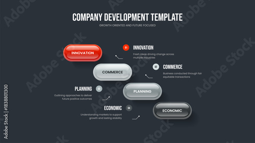 Business Growth 4 Step Infographic Frame Design. Product Portfolio Four Element Diagram Slideshow Layout. Corporate Plan Slide Template Vector Illustration.
