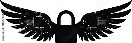 Secure Technology Digital Protection Wings Cybersecurity with Lock Protecting Data Privacy