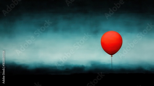 Bright Red Balloon Against Moody Dark Background in Artistic Composition