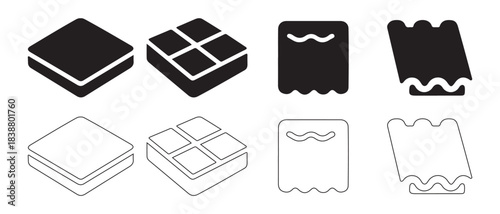 Black and white geometric vector icons showing solid and outline square shapes with different variations.